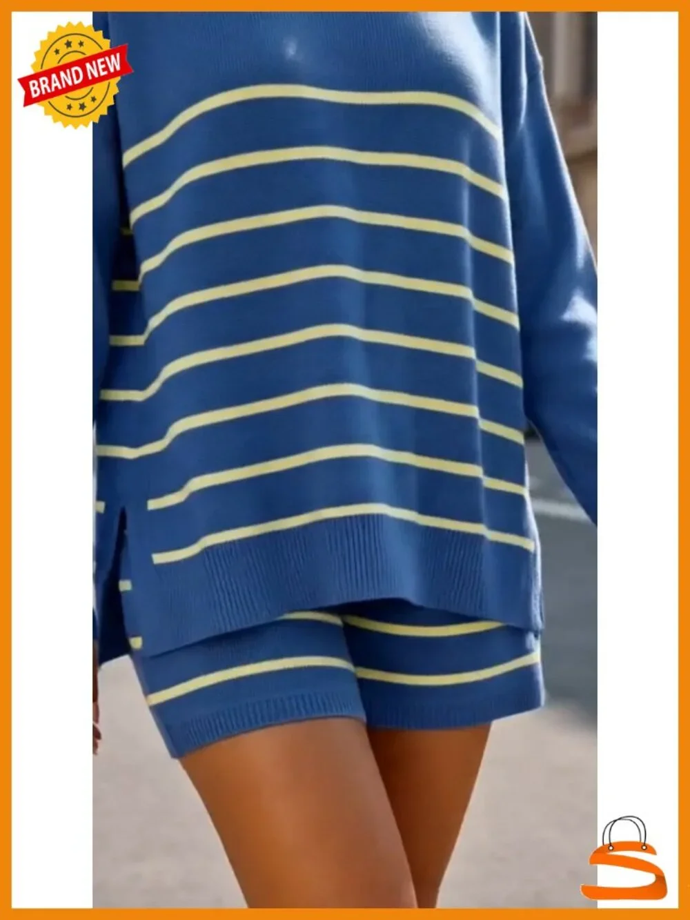 Striped 2 Piece Lounge Set Oversized Knit Sweater High Waisted Shorts Pajama Set